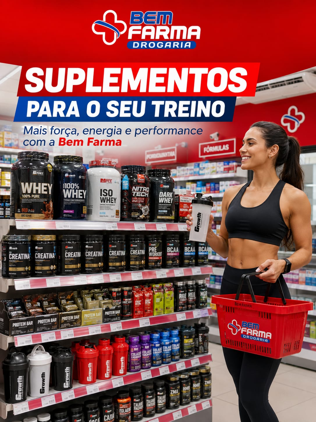 Suplementos para treino na Bem Farma Drogaria