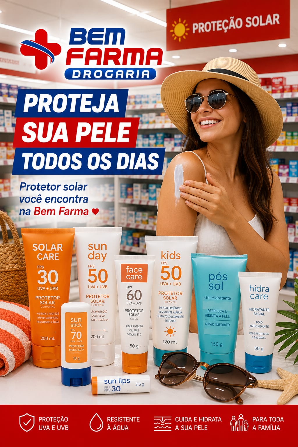Protetor solar na Bem Farma Drogaria