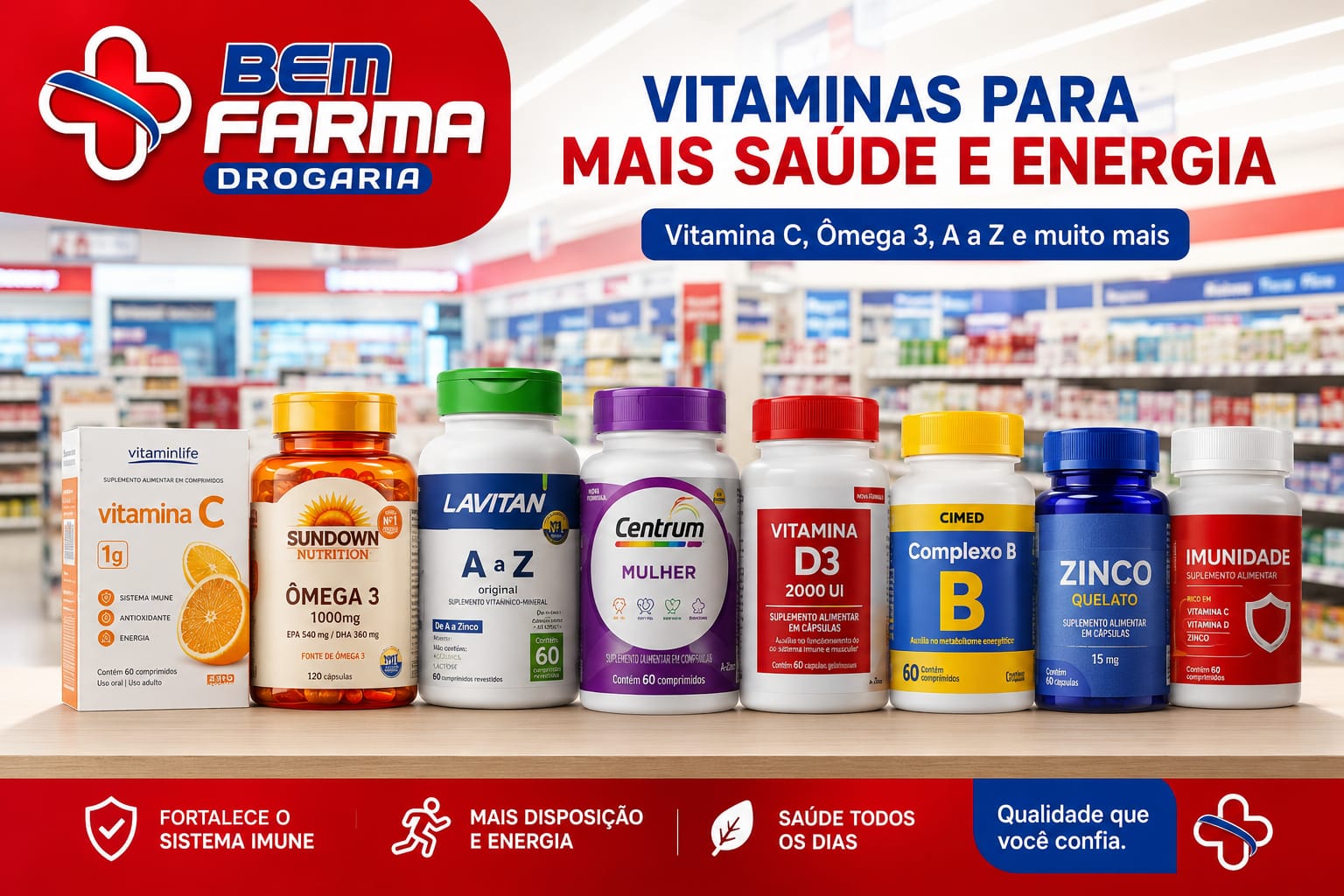 Vitaminas e suplementos na Bem Farma Drogaria em Jaboatão dos Guararapes